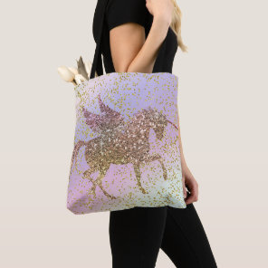 Rainbow Pastel Gold Glitter Unicorn Trendy Girls Tote Bag