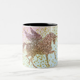Rainbow Pastel Gold Glitter Unicorn Trendy Girls Two-Tone Coffee Mug