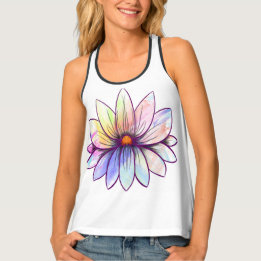 Rainbow pastel lotus flower design tank top