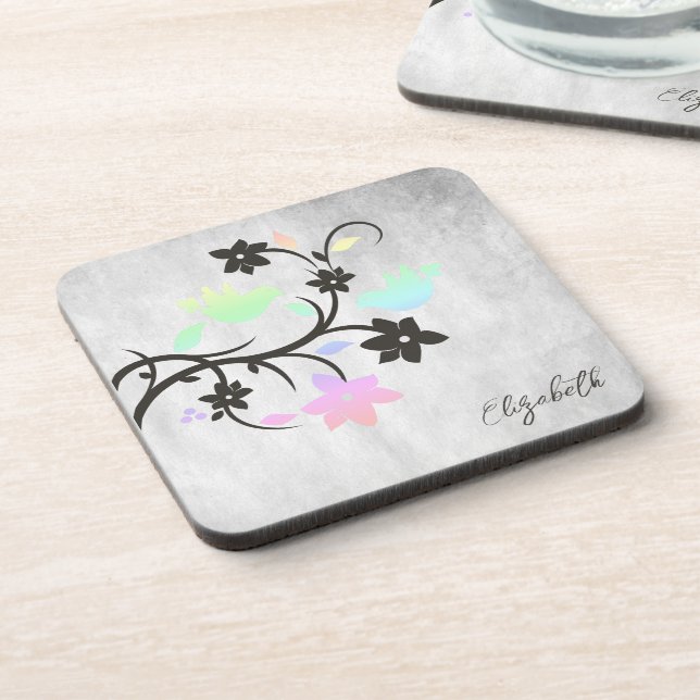 Rainbow Pastel Lovebirds Beverage Coaster (Left Side)