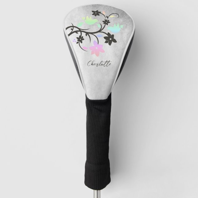 Rainbow Pastel Lovebirds Golf Head Cover (Front)