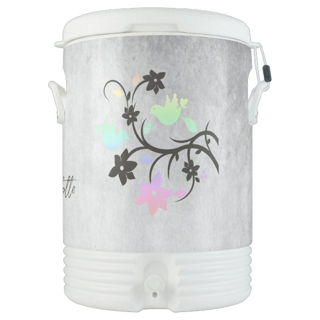 Rainbow Pastel Lovebirds Personalized Beverage Cooler (Front)