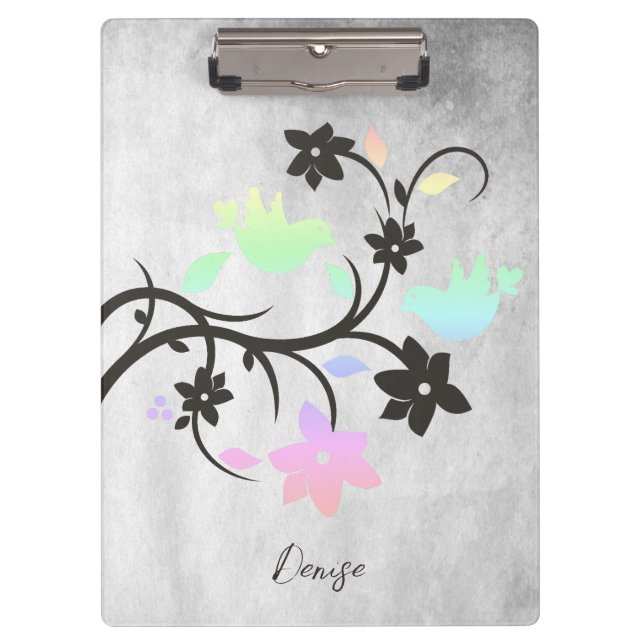 Rainbow Pastel Lovebirds Personalized Clipboard (Front)