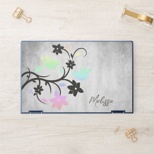 Rainbow Pastel Lovebirds Personalized HP Laptop Skin (Desk)