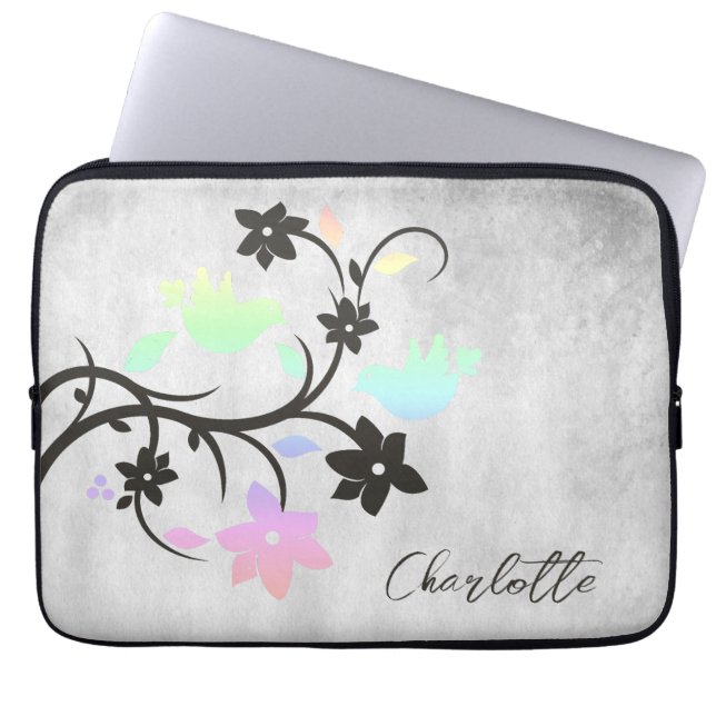 Rainbow Pastel Lovebirds Personalized Laptop Sleeve (Front)