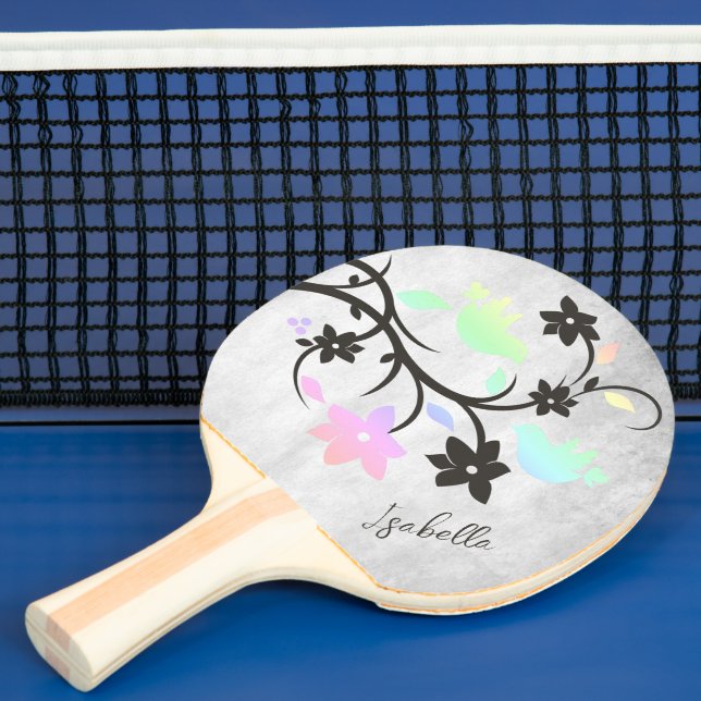 Rainbow Pastel Lovebirds Personalized Ping Pong Paddle (Insitu)