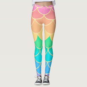 Rainbow Pastel Mermaid Scales Seamless Pattern Leggings