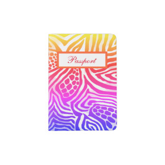 Rainbow Pastel Multi Animal Print Passport Cover