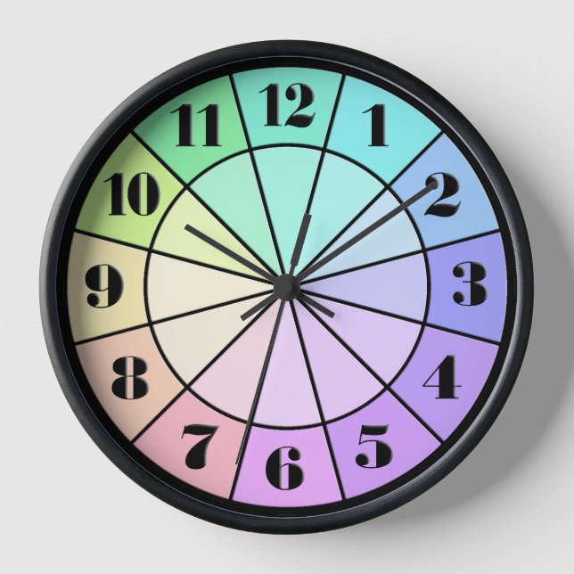 Rainbow Pastel Pie Wedges Clock (Front)