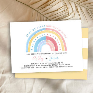 Rainbow Pastel Pink Blue Yellow Gender Reveal Invitation