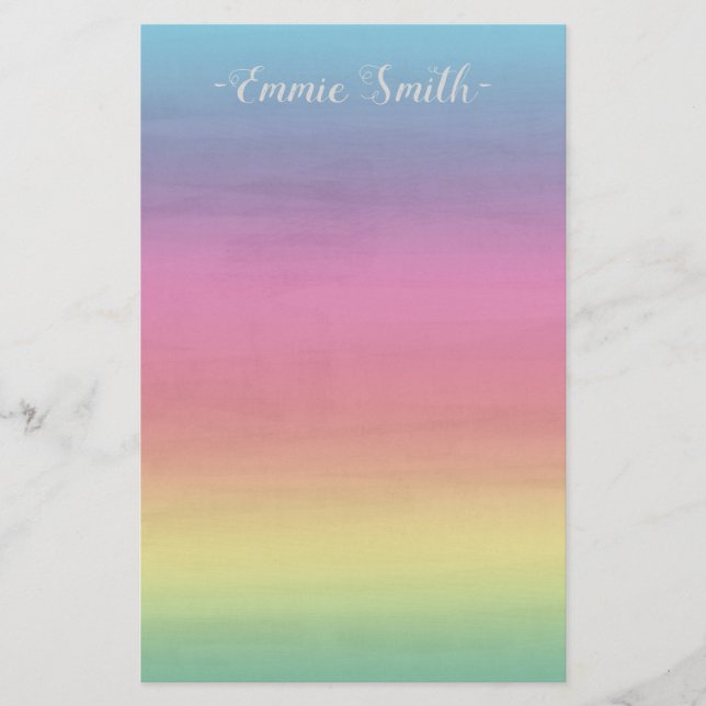 Rainbow Pastel Pink Yellow Blue Custom Stationery (Front)