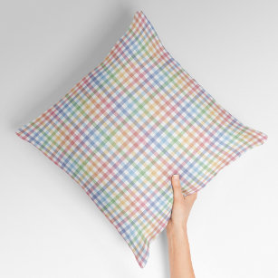 Rainbow pastel plaid cute spring gingham throw pillow