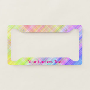 Rainbow Pastel Plaid Pattern Custom Personalized License Plate Frame