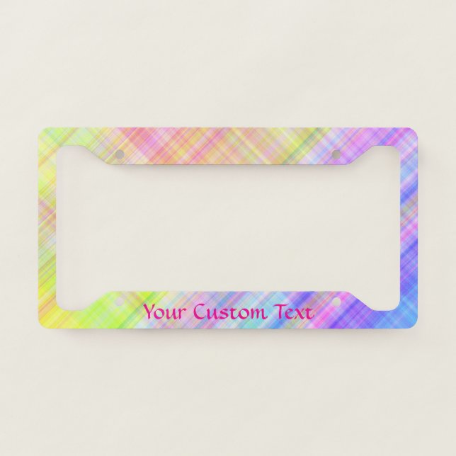 Rainbow Pastel Plaid Pattern Custom Personalized License Plate Frame (Front)