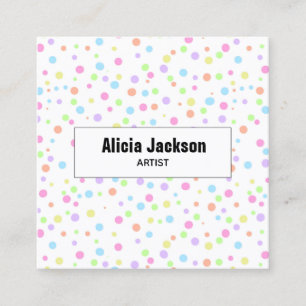 Rainbow Pastel Polka Dots Abstract Square Business Card