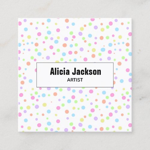 Rainbow Pastel Polka Dots Abstract  Square Business Card