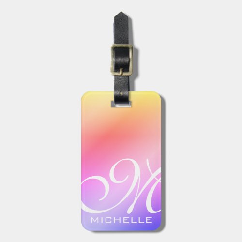 Rainbow Pastel Script Monogrammed Luggage Tag