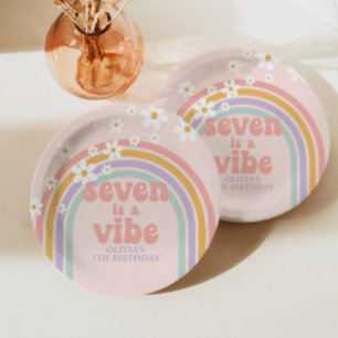 Rainbow Pastel Seven is a Vibe 7th birthday Paper Plates