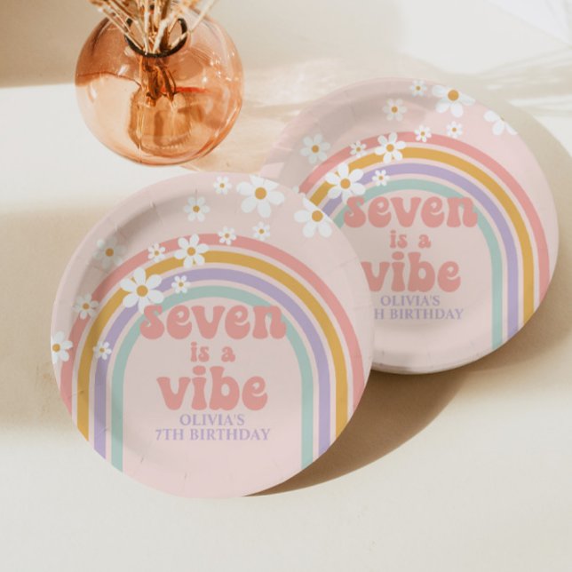 Rainbow Pastel Seven is a Vibe 7th birthday Paper Plates (Creator Uploaded)