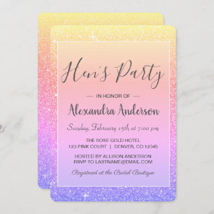 Rainbow Pastel Sparkle Glitter Hen's Party Invitation