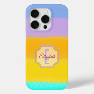 Rainbow Pastel Stripes | Initial Letter Monogram iPhone 15 Pro Case