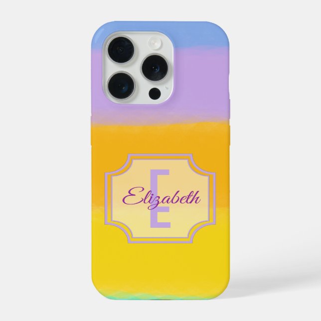 Rainbow Pastel Stripes | Initial Letter Monogram Iphone Case (Back)