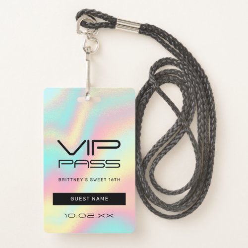 Rainbow Pastel Sweet 16th VIP Pass Lanyard Badge