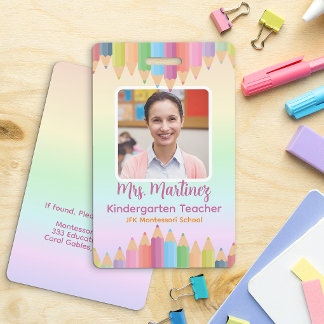 Rainbow Pastel Teacher ID Badge | Custom Name Tag
