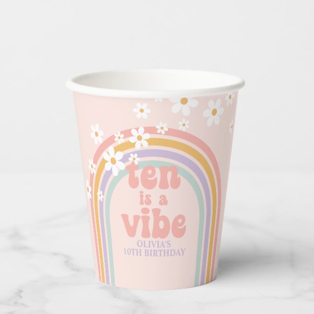 Rainbow Pastel Ten is a Vibe 10th birthday Paper Cups (Front)