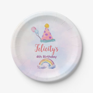 Rainbow Pastel Unicorn Any Age Birthday Paper Plates