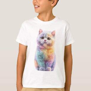 Rainbow Pastel Watercolor Fluffy Cat Kids T-Shirt