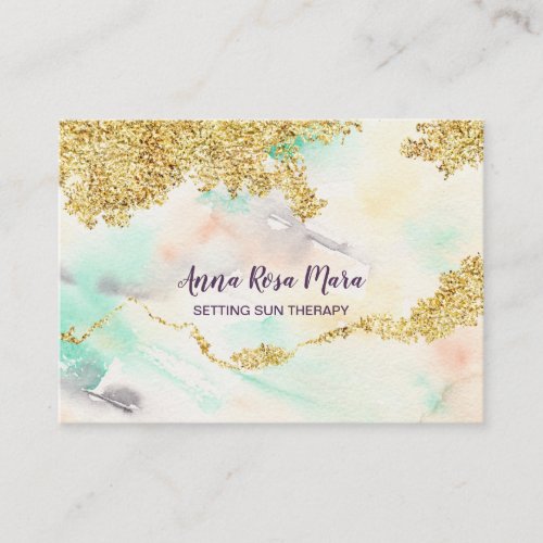 *~* Rainbow Pastel Watercolor Wash + Gold Glitter Business Card