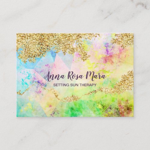  Rainbow Pastel Watercolors  Gold Glitter QR Business Card