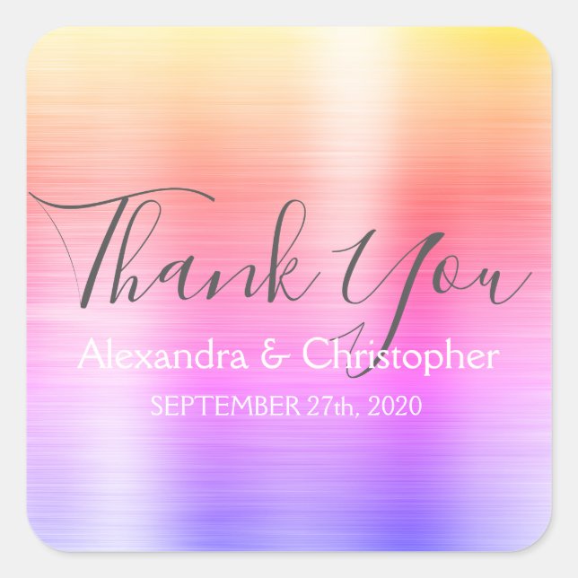 Rainbow Pastel Wedding Favor Thank You Square Sticker (Front)
