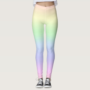 Pastel Rainbow Ombre Yoga Leggings Women, Tie Dye Gradient Kawaii Colorful  High Waisted Pants Cute Printed Workout Gym Designer Tights