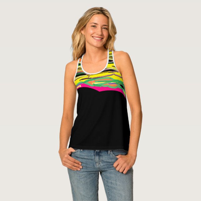 Rainbow pastels mixed with black main color tank top (Front Full)