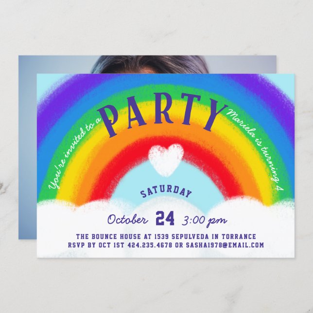 Rainbow Pastels Photo Birthday Party Invitation (Front/Back)