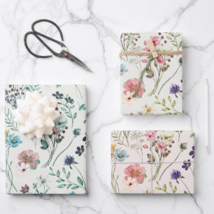 Rainbow Pastels Watercolor Wildflower Meadow Wrapping Paper Sheets