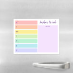 Rainbow Pastels Weekly Planner Magnetic Dry Erase Sheet<br><div class="desc">Cute weekly planner magnetic dry erase sheet for your fridge in lovely rainbow pastel colors. One color for each day of the week. Room to write notes. Add your name too in a pretty purple calligraphy script.</div>
