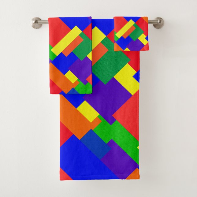 Rainbow Patchwork Pattern Bath Towels (Insitu)