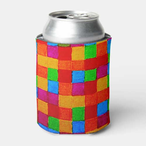 Rainbow Patchwork Quilt Color Grid Abstract Can Cooler
