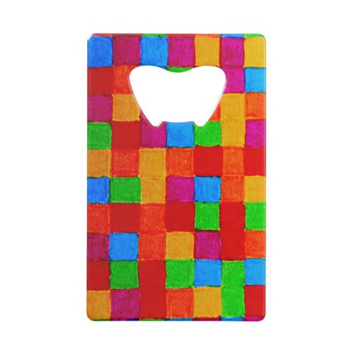 Rainbow Patchwork Quilt Color Grid Abstract Credit Card Bottle Opener