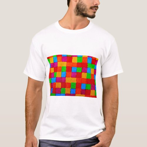 Rainbow Patchwork Quilt Color Grid Abstract T_Shirt