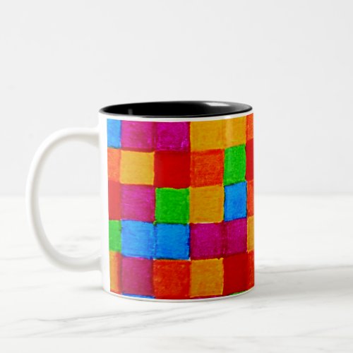 Rainbow Patchwork Quilt Color Grid Abstract Two_Tone Coffee Mug