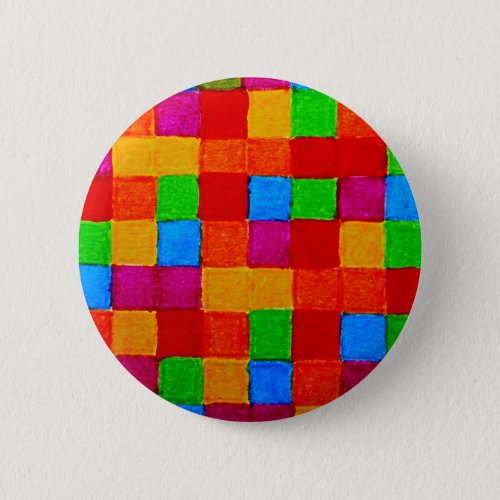 Rainbow Patchwork Quilt Colour Grid Abstract Button