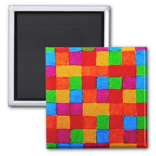 Rainbow Patchwork Quilt Colour Grid Abstract Magnet