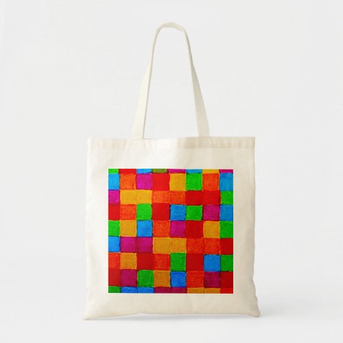 Rainbow Patchwork Quilt Colour Grid Abstract Tote Bag