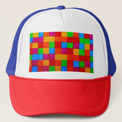 Rainbow Patchwork Quilt Colour Grid Abstract Trucker Hat