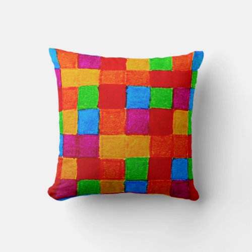 Rainbow Patchwork Quilt Modern Abstract Color Grid Throw Pillow