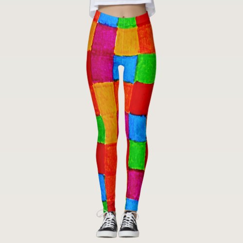 Rainbow Patchwork Quilt modern art abstract Leggings